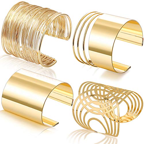RIOSO 4 Pcs Cuff Bangle Bracelet for Women Open Wide Wire Bracelets Wrist Cuff Wrap Bracelet - color: G