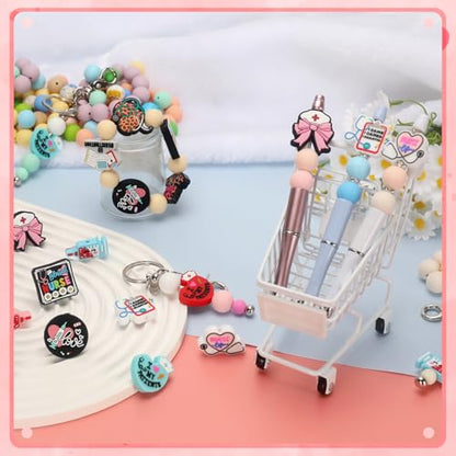 12pcs Nurse Silicone Focal Beads for Pens | Focal Beads for Keychain Making,Pens,Bracelet,Necklace Crafts,Bulk Silicone Beads for DIY（Nurse） - color: Nurse