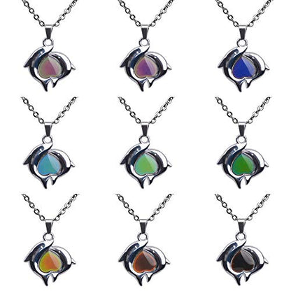 FM FM42 Temperature Sensing Color Changing Pendant Necklace with 19.29" Stainless Steel Rolo Chain - color: Dolphin