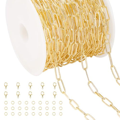 Jabogrii 16.4 Feet Gold Embossed Paperclip Chain Roll for Jewelry Making | Brass Necklace Bracelet Chain Bulk Soldered DIY Jewelry Permanent Jewelry Findings - color: Embossed Paperclip Gold