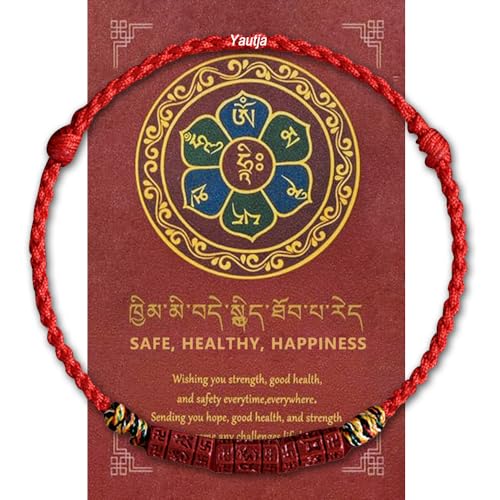 Yautja Tibetan Buddhist Red Buddha Spiritual Protection Red String Bracelet | Meditation Prayer Jewelry for Good Luck Health Wealth, Cinnabar Beads Exorcism Bracelet with Amulet Card, Handmade Adjustable - color: red with talisman