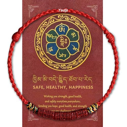Yautja Tibetan Buddhist Red Buddha Spiritual Protection Red String Bracelet | Meditation Prayer Jewelry for Good Luck Health Wealth, Cinnabar Beads Exorcism Bracelet with Amulet Card, Handmade Adjustable - color: red with talisman