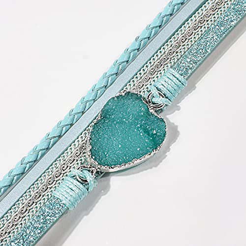 Artilady Leather Wrap Bracelet for Women, Pearl Beaded Bangle Stack Jewelry | Easy on-off, Elegant Handmade Multi-Layered, Daily Casual Date Beach Vacation, Gift for Ladies, Mother, Sister & Friend - style: Blue