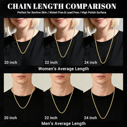 Eusense Stainless Steel Chain Necklace for Men Women Rolo/Wheat/Snake/Box Chain, 2-3MM, 20-24 Inches with Delicate Gift Box - color: 18K Gold-Plated, size: 22+2 Inches Length, style: Rolo Chain-3MM Width