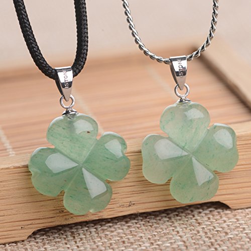 iSTONE 925 Sterling Silver Natural Crytral for Womens Pendant Necklace, Gemstone Birthstone with 17.8" Silver Chain Ladies - color: Green Four Leaf Clover
