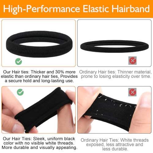 Black Hair Ties No Damage No Pull 100PCS Extra Thick Elastics Hair Bands Large Ponytail Holders for Women Girls Thick Heavy Curly Hair