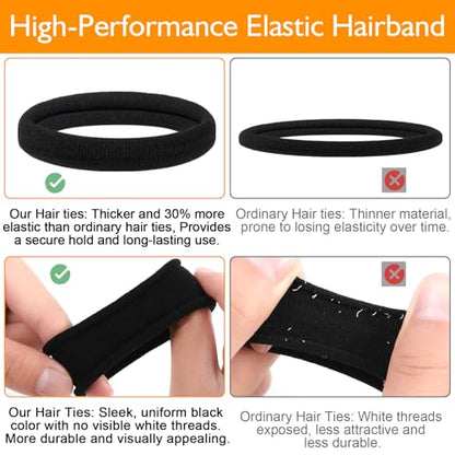 Black Hair Ties No Damage No Pull 100PCS Extra Thick Elastics Hair Bands Large Ponytail Holders for Women Girls Thick Heavy Curly Hair