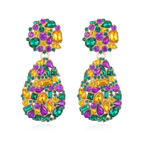 Rhinestone Statement Earrings Teardrop Costume Earrings Cluster Crystal Chandelier Drop Dangle Earrings for Women - color: Purple