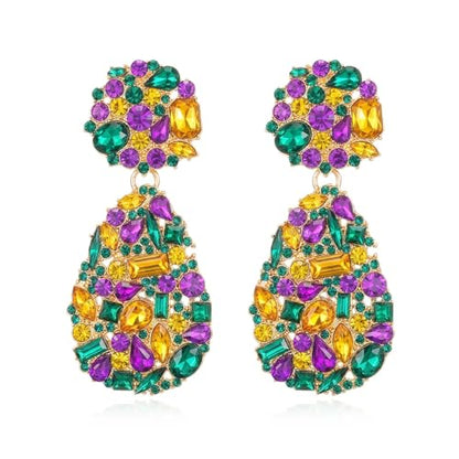Rhinestone Statement Earrings Teardrop Costume Earrings Cluster Crystal Chandelier Drop Dangle Earrings for Women - color: Purple
