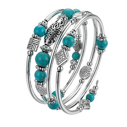 BULINLIN Layered Wrap Bangle Turquoise Bracelet - Bead Bracelet with Natural Agate Stone, Gifts For Women - color: 01-Turquoise