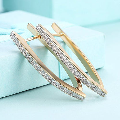 14K Rose Gold Plated Three Row Cubic Zirconia Small Huggie Hoop Earrings Fashion Jewelry for Men Women - color: rose gold