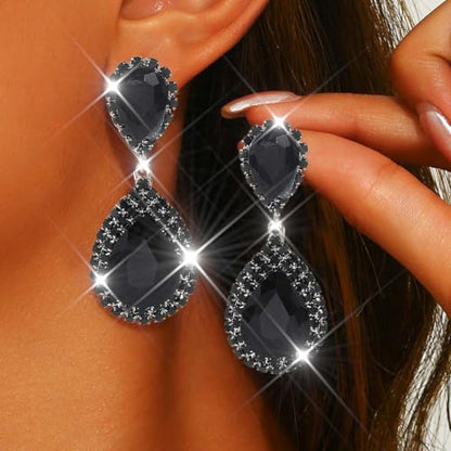 Unicra Silver Rhinestone Teardrop Earrings Crystal Wedding Bridal Dangle Earrings Prom Drop Earrings for Women and Brides - color: All Black