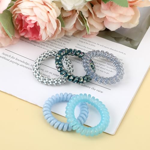 JJUNW 5 PCS Spiral Hair Ties - No Damage, No Crease, Large Elastic, Waterproof Ponytail Holders for Thick & Thin Hair (Color B)