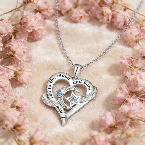 Yocoyee I Love You to the Moon and Back Heart shape Pendant Necklace Moon Star Charms Crystal Love Necklace for Women - style: AA
