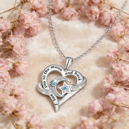 Yocoyee I Love You to the Moon and Back Heart shape Pendant Necklace Moon Star Charms Crystal Love Necklace for Women - style: Set AA