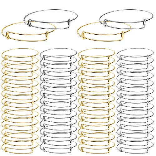 UPINS 60Pcs Silver Gold Expandable Blank Bracelets Adjustable Wire Bracelet | Stainless Steel Women Bracelets for DIY Jewelry Making Crafting Supplies for Beginners Experienced Jewelry Makers - color: Gold&Silver