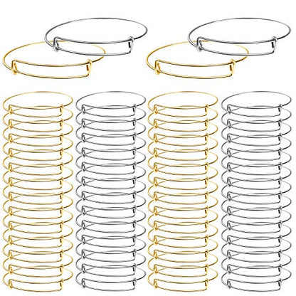 UPINS 60Pcs Silver Gold Expandable Blank Bracelets Adjustable Wire Bracelet | Stainless Steel Women Bracelets for DIY Jewelry Making Crafting Supplies for Beginners Experienced Jewelry Makers - color: Gold&Silver