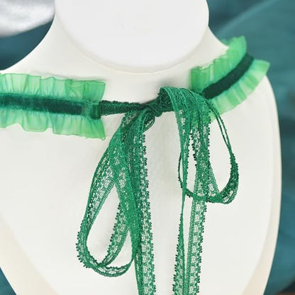MOMOCAT Lace Choker Necklace for Women Bridal 90s Gothic Tatoo Choker Collar Kawaii Chocker Necklace Flower Ribbon Lolita Accessories - color: Green
