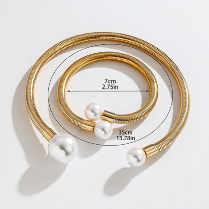 Round Teardrop Necklace Bracelet Ring Jewelry Set Gold Plated Chunky Statement Jewelry Set for Women Simple Elegant Jewelry - color: goldB