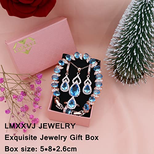 LMXXVJ Women Jewelry Set Platinum Plated Necklace Open Ring Earrings Bracelet Set,Birthday/Anniversary Mother’s Day Jewelry Gifts for Mom/Wife/Sister/Best Friend - color: Rose Gold-Sky Blue
