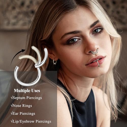 Besteel Hypoallergenic Septum Rings 16G 8mm Surgical Steel Clicker Nose Rings Hoops Set Small Lip Cartilage Helix Daith Piercing Jewelry for Women Men 16 Pcs Gold Silver Black - color: Silver