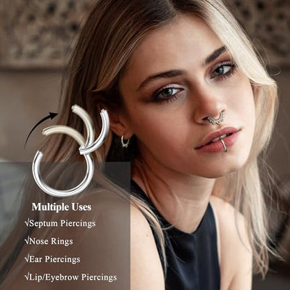 Besteel Hypoallergenic Septum Rings 16G 8mm Surgical Steel Clicker Nose Rings Hoops Set Small Lip Cartilage Helix Daith Piercing Jewelry for Women Men 16 Pcs Gold Silver Black - color: Silver
