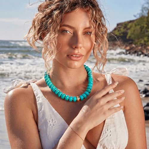 Chunky Colorful Choker Necklace for Women - Summer Beach Round Resin Beads Necklace, Trendy Statement Summer Beach Jewelry Birthday Gifts for Vacation Holiday - color: 18mm Turquoise Bead
