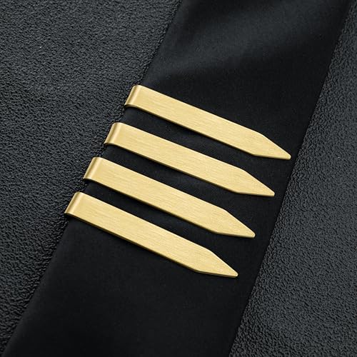HAWSON Gold Silver Black Rose Gold Tie Clips for Men, Skinny Bars Pins Tacks Set 2.2 Inch for Necktie Suit Accessories - style: 4 Pcs Gold Tie Bars Set