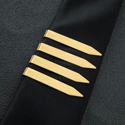 HAWSON Gold Silver Black Rose Gold Tie Clips for Men, Skinny Bars Pins Tacks Set 2.2 Inch for Necktie Suit Accessories - style: 4 Pcs Gold Tie Bars Set