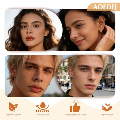 AOEDEJ 20G Titanium Horseshoe Nose Rings Internally Threaded Septum Jewelry Lip Rings Hoop Labret Jewelry Spike CZ Ball Horse Shoe Nose Ring Hoops for Women Men - style: Gold-10mm