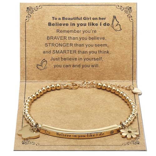 DS Inspirational Bracelet for Women Christian Engraved Bibler Verse Cross Butterfly Daisies Charm Bracelet, Exquisite Stainless Steel Jewelry Daughter Best Friend Bestie - style: Believe in you like i do-Gold