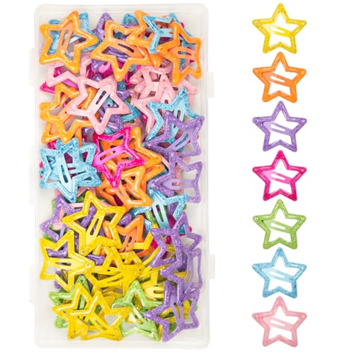 ELANE 70 Pcs Glitter Star Snap Hair Clips for Women Girl,Cute Hair Barrettes for Women Fine Thin Hair Accessories DIY (Mixed Colors) - color: Mixed Colors