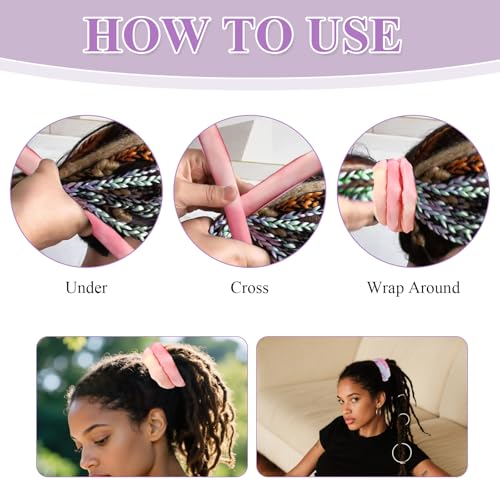 4 Pieces Spiral Lock Hair Tie, Dreadlock Hair Tie Set, Iron Wire Embedded, Bendable Ponytail Holders for Women and Men for Braids Loc Thick Curly Hairs (Multi)
