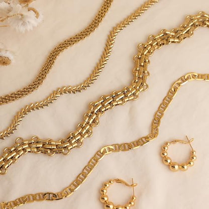 Jean Beau Gold Choker Necklace for Women, Simple 18K Gold Plated Adjustable Link Chain Prom Jewelry Gifts - color: Olives