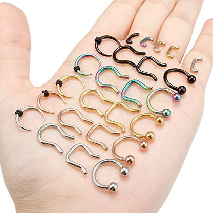 Lcolyoli 25Pcs Septum Piercing Jewelry 316L Surgical Steel 3/8"(10mm) U-Shaped Horseshoe Nose Hoop Ring Septum Piercing Hanger Retainer for Women Men 16g 14g - style: 14g-25pcs