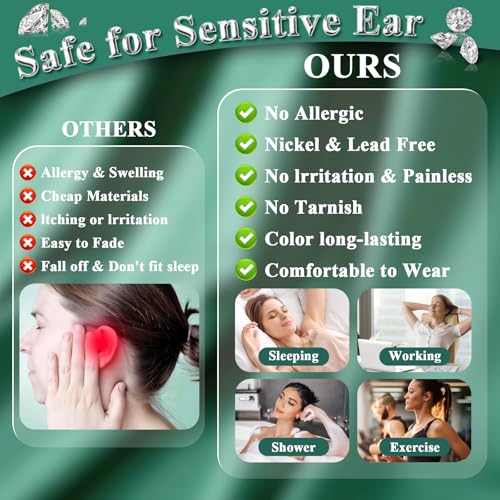 Stainless Steel Stud and Hoop Earrings Sets for Ear Stacks | Choose gold or silver pearl studs, CZ studs, flat backs, butterfly backs, hoops and multi-pair ear stack sets. - color: 4 Pairs 20G Gold
