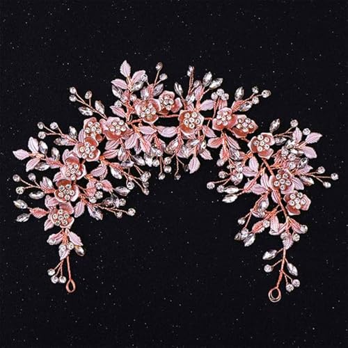 Bridal Flower Vine Leaf Hair Band with Rhinestones - Elegant Headpiece for Bride, Bridesmaid, Flower Girl, Prom, and Special Occasions (Rose Gold) - color: Rose Gold