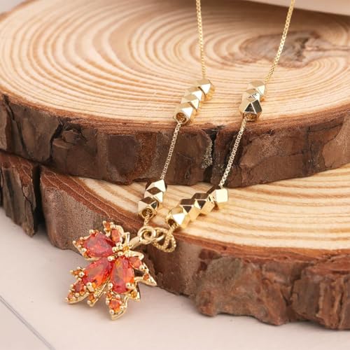 Jean Beau Dainty Pendant Necklaces for Women, Cute Chain Necklace Jewelry Gift - color: Gold Maple