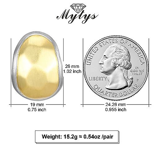 Mytys Two Tone Huggie Hoop Earrings Cross Over Design Twisted Rope Silver Gold Statement Wide Band Clip On Hoops for Women Fashion Jewelry Gift - color: Silver covered with gold
