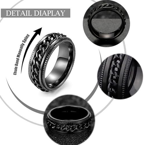 EIELO 12Pcs Stainless Steel Band Rings for Men Women Cool Fidget Spinning Chain Ring Anxiety Relief Fashion Simple Wedding Engagement Ring Set
