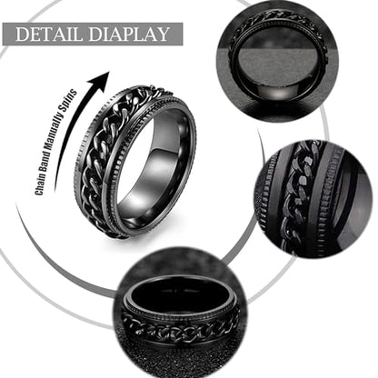 EIELO 12Pcs Stainless Steel Band Rings for Men Women Cool Fidget Spinning Chain Ring Anxiety Relief Fashion Simple Wedding Engagement Ring Set