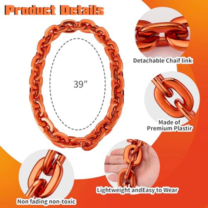 Passed colorfast test 39-inch Large Plastic Chain Necklace with Gift Box | 2/4 Pack with Gift Box,Gold Plastic Chain,Hip Hop Rapper Style, Fade Resistant,Detachable,for Parties, Awards,Prizes, Unisex - color: Red
