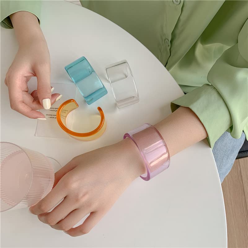 Colorful Acrylic Resin Geometric Simple Open Bracelet Candy Color Chunky Transparent Wide Cuff Bangle for Women Retro Irregular Resin Wristbands Bracelet Statement Jewelry Gift - style: style 5