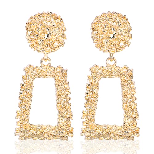 Clip on Earrings for Women, Big Statement Geometric Earrings Large Shiny Drop Dangle Earrings Non Pierced (Gold/Silver/Hot Pink) - color: Gold