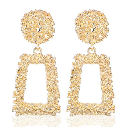 Clip on Earrings for Women, Big Statement Geometric Earrings Large Shiny Drop Dangle Earrings Non Pierced (Gold/Silver/Hot Pink) - color: Gold