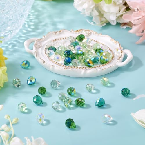 50Pcs Green Faceted Glass Teardrop Beads Electroplate Transparent Crystal Teardrop Charm Beads Top Drilled Drop Spacer Bead Water Drop Chandelier Charms for Earring Necklace Jewelry Making - color: Green