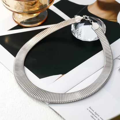 Chunky Gold Collar Choker Statement Necklace for Women Trendy | Gold Plated Layered Twist Flat Thick Snake Herringbone Chain African Torque Necklace Prom Boho Necklaces Party Jewelry Gift - style: Flat Herringbone Chain/Silver