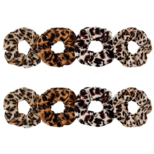 Satin Scrunchies for Women – 8PCS Leopard Silk Hair Ties – No Crease, Frizz-Free, Bold & Fashionable Hair Bands for Thick & Thin Hair, Trendy Hair Accessories Gifts - color: Large-Leopard