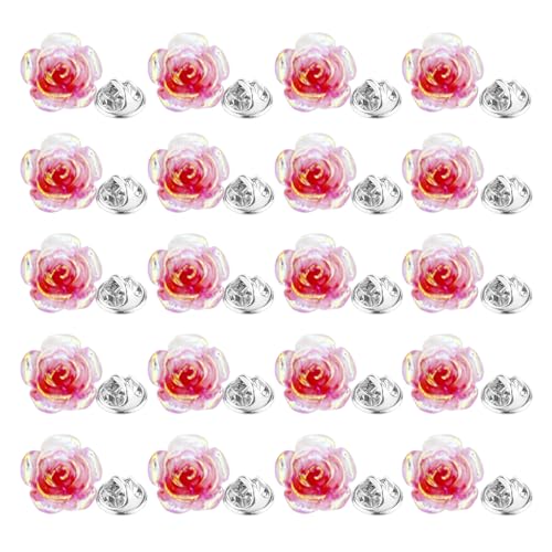 20 Pcs Enamel Rose Flowe Brooches Pins for Women Colorful Floral Brooch Flower Lapel Pin Badge Crafts Breastpin Jewelry Gift for Women Men Clothing Bags Backpacks Jackets Hat - color: Colorful Red
