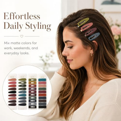 Bphne 40 Pcs Matte Non-Slip Snap Hair Clips for Women, Mixed Teardrop & Rectangle Barrettes, Cutout & Solid Metal Pins Set, Secure Grip for Fine Thick Hair Office Home - color: Mixed Cutout & Solid
